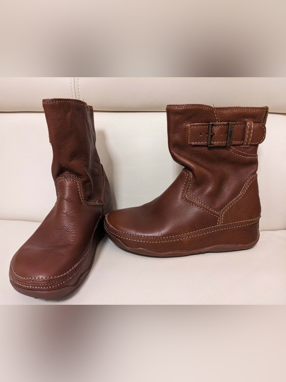 Fitflop Tan Brown Leather Hopper Boots Superboots Size 7 NWOB.